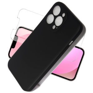 coque iPhone 13 Pro Max Noir en silicone avec Verre Trempé