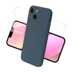 coque iPhone 13 mini Gris en silicone avec Verre Trempé