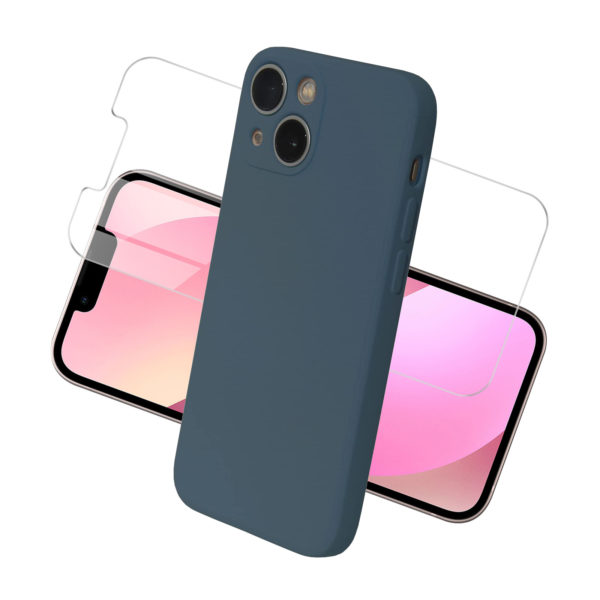 coque iPhone 13 mini Gris en silicone avec Verre Trempé