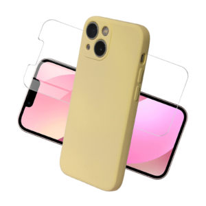 coque iPhone 13 mini Jaune en silicone avec Verre Trempé