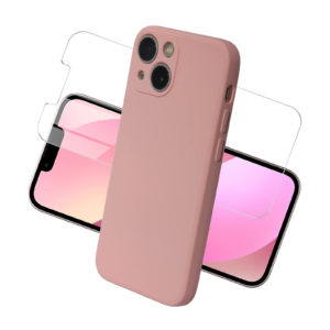 coque iPhone 13 mini Rose en silicone avec Verre Trempé