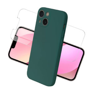 coque iPhone 13 mini Vert foncé en silicone avec Verre Trempé